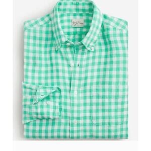 New! J Crew 100% Linen Baird McNutt Green Gingham Plaid Check Shirt Sz L